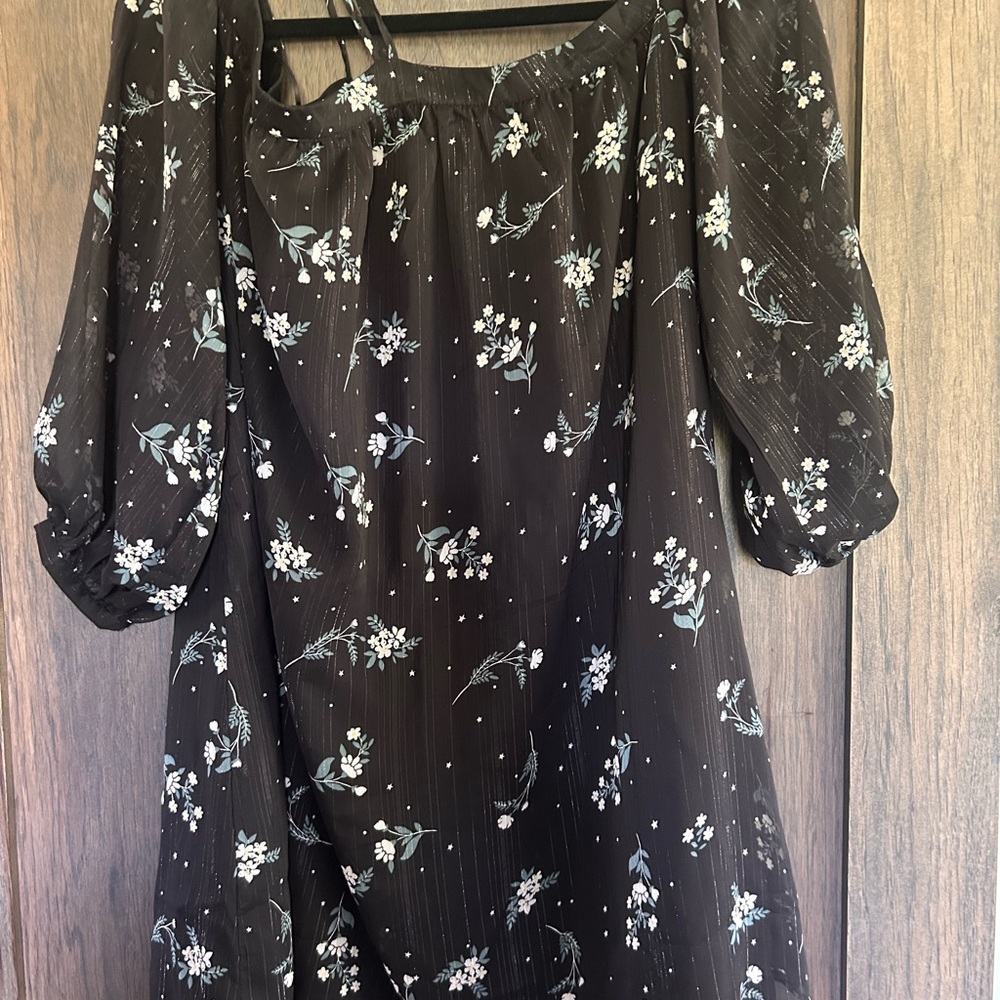 NWT English Factory Black Dress with White Floral Accents